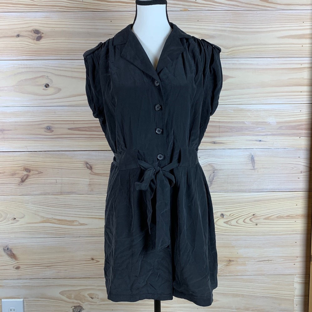 Coldwater Creek Shirtโ Dress Women PM Black 100% Silk Cap Sleeve Minimalist